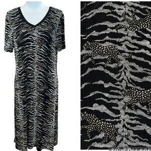 Vintage Midi Dress Size Large Stretch Metallic Leopard Cheetah Zebra Print